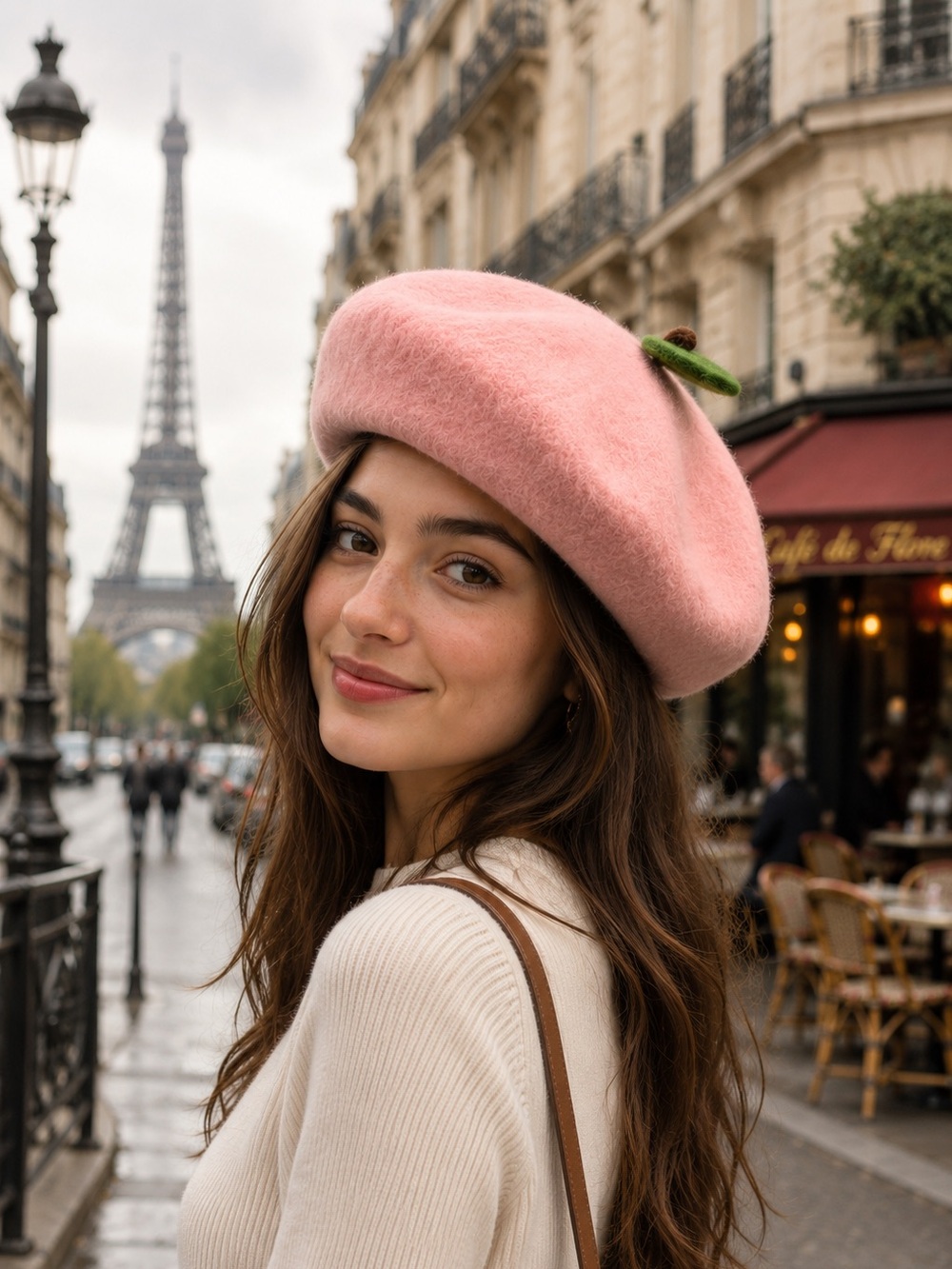 Peach pink wool beret womens hat tam Whimsical